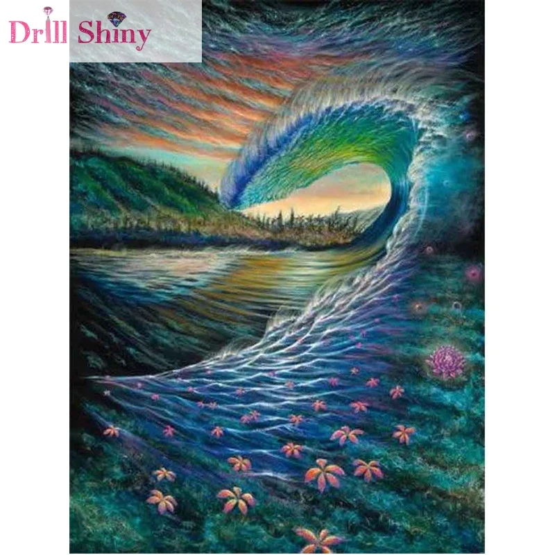 

Diy Diamond Painting 3D Cross Stitch Kit Full Rhinestone Ribbon Embroidery Pattern Water Landscape Crafts Decor Wall Sticker