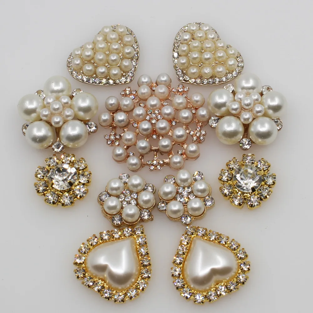  2018 Fashion 11pc mix size combination alloy pearl rhinestone button crystal brooch invitation wedd - 32886566758