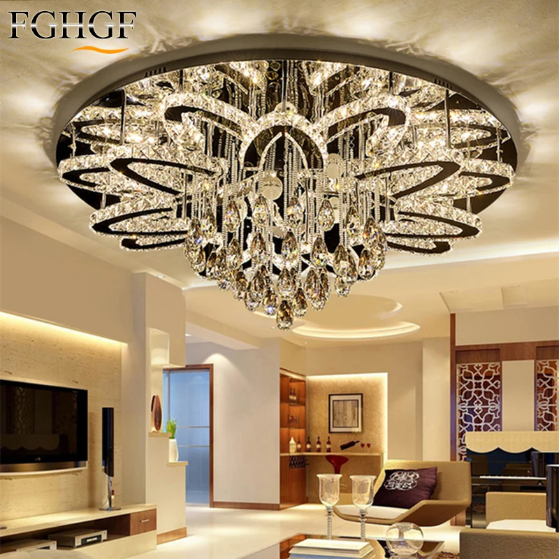 Modern Led Crystal Chandelier Light Round Circle Restaurant Lamp