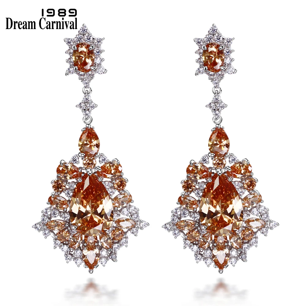 

DreamCarnival 1989 Women Elegant Colorful CZ Drop Earrings Rhodium or Gold-color Brass Jewelry Gift for Wife Pendientes SE11942