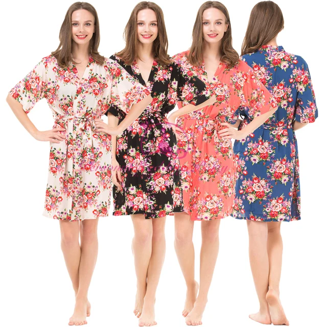 Hot Sell Cotton Printed Flower Robe For Wedding Party Gown Bathrobe Girl’s Soft Nightown Pajamas Good Feeling Kimono