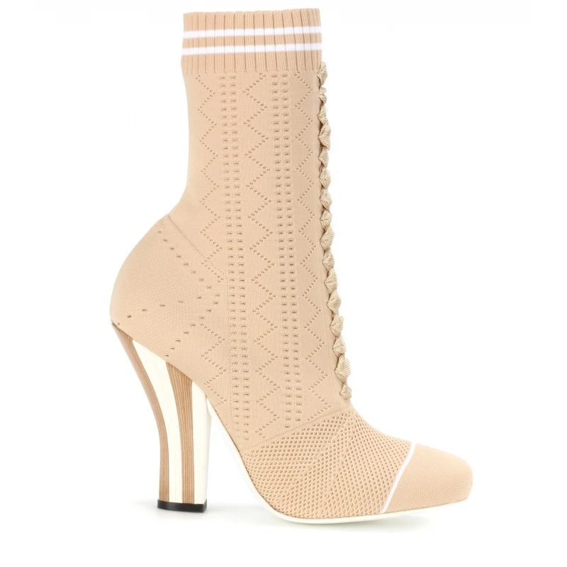 Abesire 2019 Women Fashion Knitting Round Toe Ankle Boots Female New Brand Designer High Heels Shoes Lady Slip-on Sock | Обувь