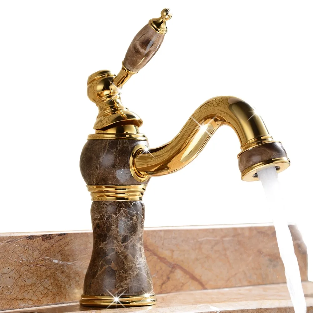 Luxury gold solid brass Marble bathroom sink faucet Classic style high-quality Deck mounted luxury basin mixer tap | Обустройство