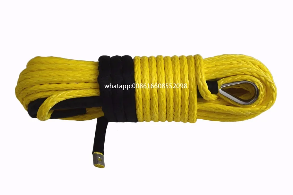 Yellow 3/8"*100ft Synthetic Rope,Boat Winch Cable 10mm for Electric