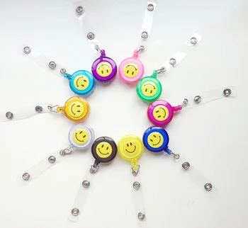 

10pcs/lot Smiling Face Retractable Reel Pull ID Name Badge Card Holder With Belt Clip For School Office Company Stationery