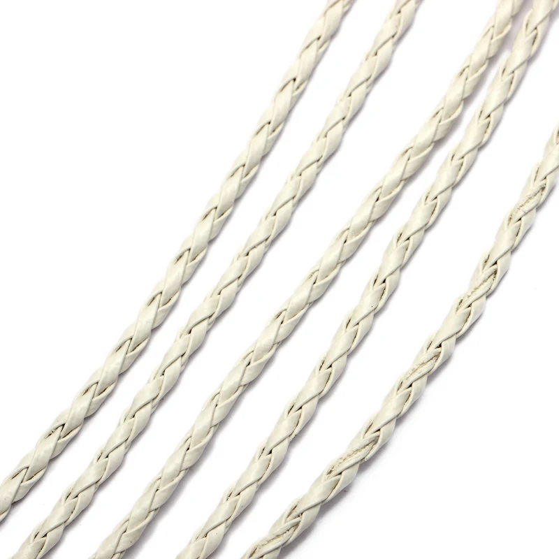 REGELIN 5 метров 3 мм черный/белый плетеный браслет из искусственной кожи фурнитура Круглый кожаный шнур веревка DIY Изготовление браслета ожерелья - Цвет: white