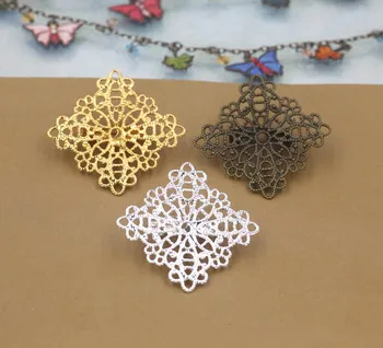 

21mm Retro Brooches Bases Back Pins Settings Vintage Filigree Square Flower Brooches DIY Findings Multi-color Plated Brass