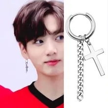 KPOP DNA корейский V панк стиль серьги с кисточками для мужчин и женщин Корея поддельные любовь JIMIN Jin крест серьги-гвоздики штатные Мужские t ювелирные изделия подарок