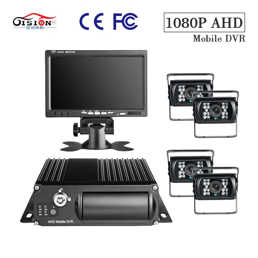 

GISION 7 Inch VGA Monitor 4Ch Mobile DVR Safety Vision For 128Gx2 SD+4 Security Camera Kits For Truck Taxi Survelliance Safety