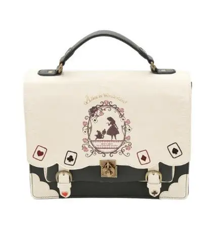 Алиса в стране чудес сумки через плечо топоры Femme винтажный студенческий школьный ранец игральные карты сумка с силуэтом кожаная сумка J212 - Цвет: rice white