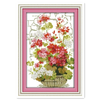 

The Pink Geranium 11CT Printed On Canvas Home Decor Chinese Counted Cross Stitch Patterns Kits DIY Set kits-for-embroidery