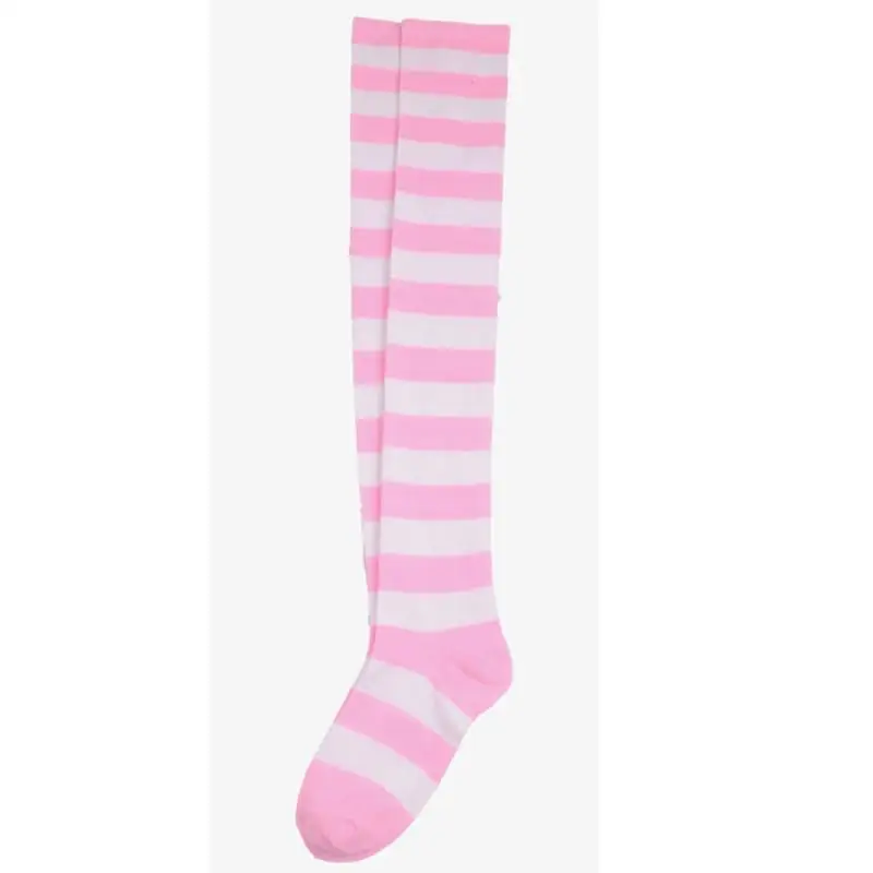Полосатые облегающие высокие носки выше колена для девочек, для женщин, для Хэллоуина, для костюмированной вечеринки, женские разноцветные высокие спортивные носки до бедра - Цвет: Pink