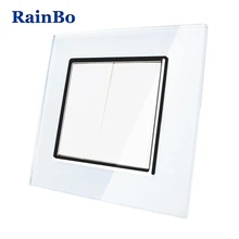 RainBo Brand Manufacturer 2gang1way Luxury Crystal Glass Fashion Panel Push Button Inteligente Wall Light Switch A1721W/B