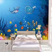 Custom wallpaper hand-painted underwater world children's room background wall decoration waterproof material Custom wallpaper hand-painted underwater world children's room background wall decoration waterproof material