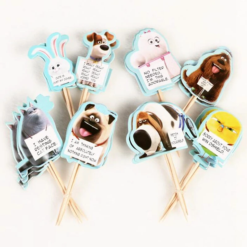 

24pcs Cartoon Love pet big secret Terrier dogs Rabbit Cupcake Toppers picks Child Birthday Party Wedding decoration Cake flags