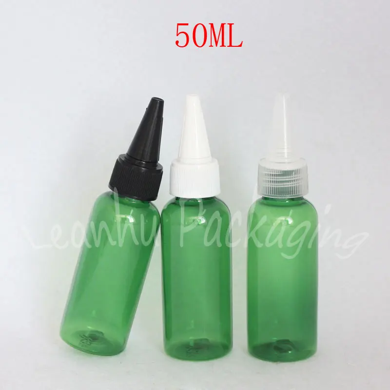 

50ML Green Plastic Bottle With Pointed Mouth Cap , 50CC Empty Cosmetic Container , Toner / Shampoo / Lotion Sub-bottling