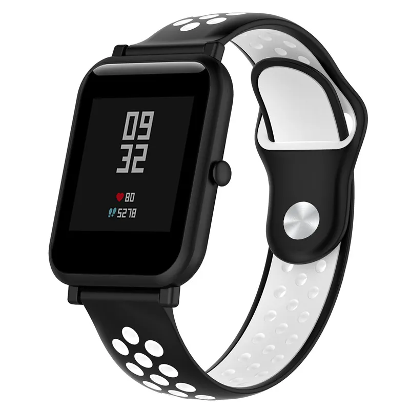 18 20 20 мм силиконовый браслет для Huami Amazfit Bip ремешок для наручных часов браслет для huawei Watch 2/samsung gear Sport/Xiaomi - Цвет: black white