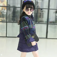 New Fashion 2016 Winter Girls Jacket Coats Plaid Double Breasted Girls Clothing Winter Girl Cotton-padded Outerwear Girls Parkas