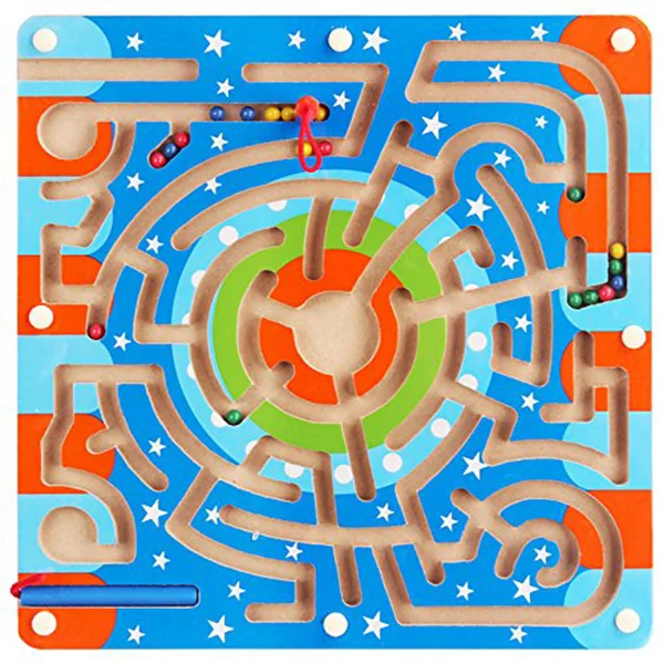 Globalflashdeal Wooden Magnetic bead ball pen Maze Puzzle Magnetic Board ring track Game Educational Toys for Toddlers Kid