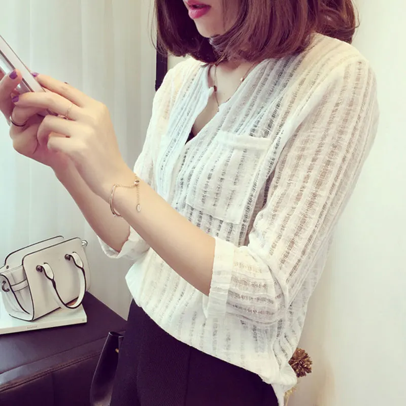 

Summer New Loose Solid Color V-neck Shirt Casual Wild Bottoming Shirt Thin Women's Shirt