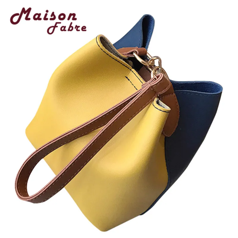 

HB@Shoulder Bag Messenger Bags Women OL Dating Fashion Leather Wide Handbag Patchwork Shoulder Crossbody Bucket Bag