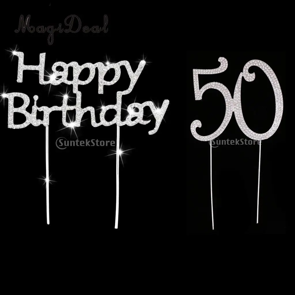 Crystal Silver Happy Birthday & Number Age 50 Cake Topper Anniversary Party Decor | Дом и сад