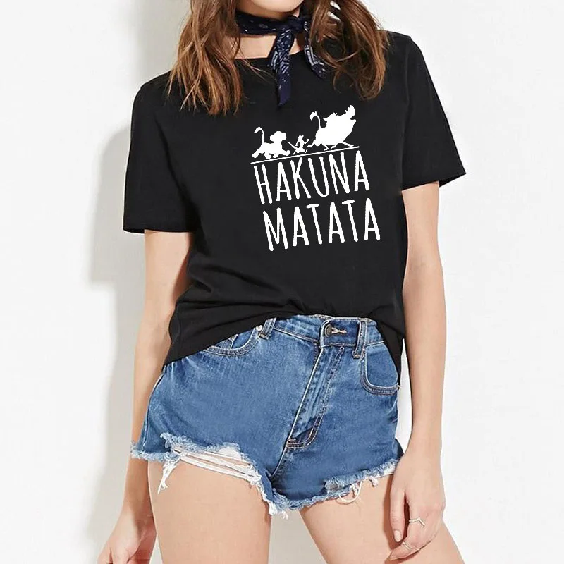 

FIXSYS Female T Shirt Summer Women 2019 Short Sleeve Hakuna Matata Print Cartoon Tshirt Cute Harajuku T-shirts Fashion Tees