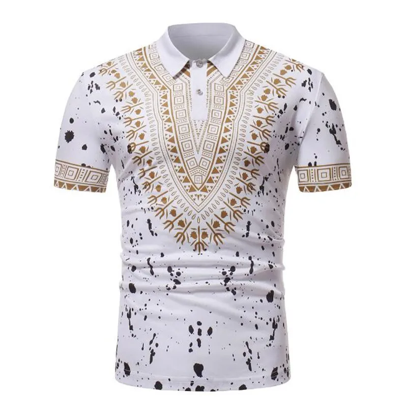 Retro African Printed Polo Shirts Men Dashiki Traditional Shirt Turn