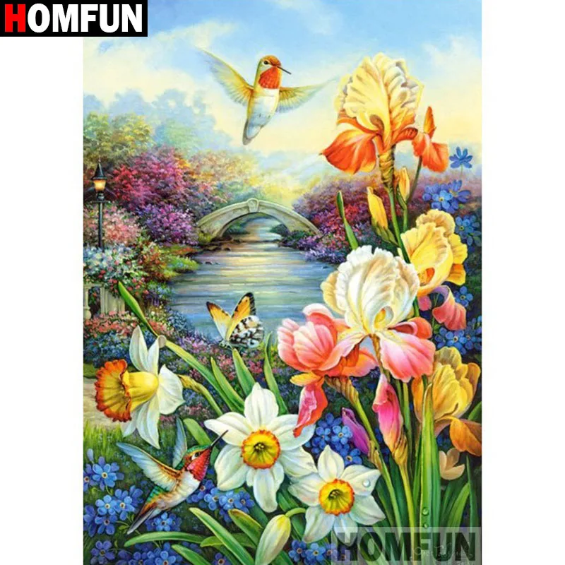 HOMFUN Full Square/Round Drill 5D DIY Diamond Painting &quotFlower and bird scenery&quot Embroidery Cross Stitch Home Decor A18261 | Дом и сад