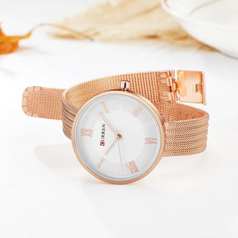 Для женщин часы Элитный бренд Мода Кварцевые женские Нержавеющая сталь часы-браслет Повседневное Часы montre Femme reloj mujer CURREN
