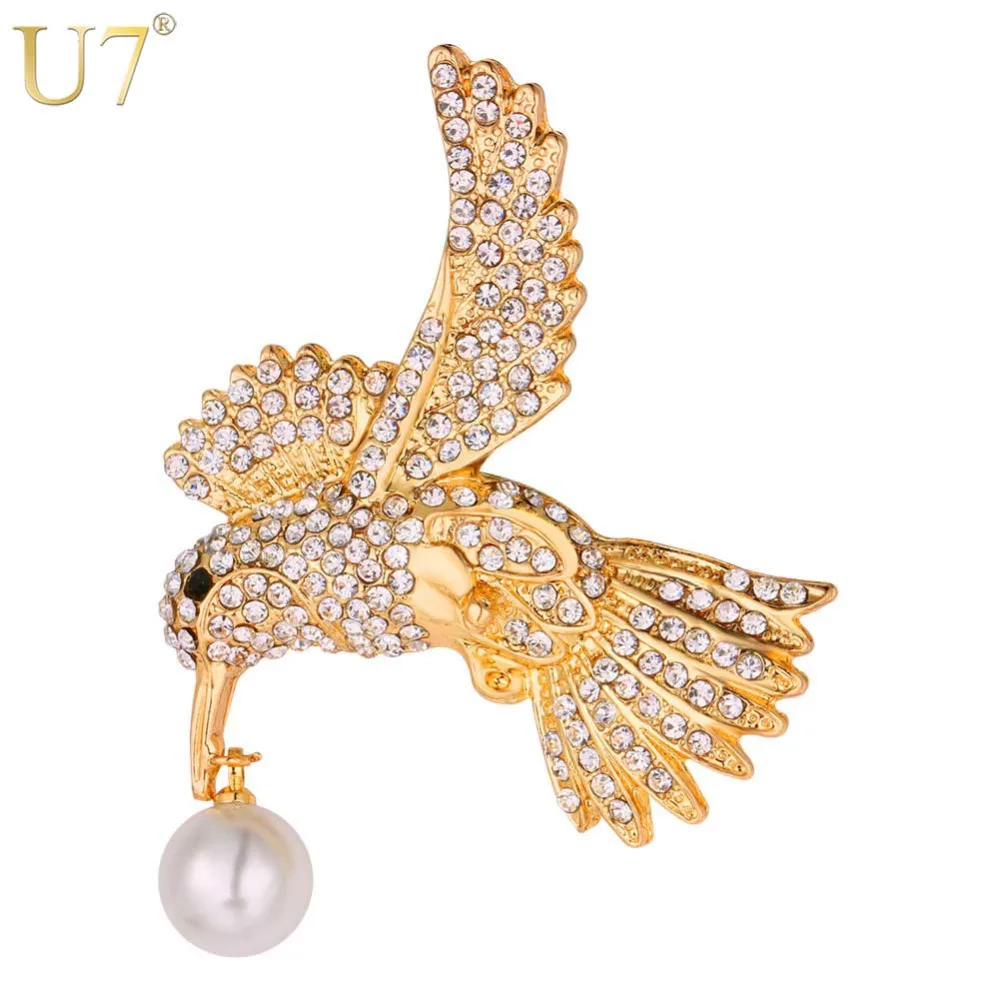 U7 Full Crystal Eagle Pin Brooch Lovely Gift Women Jewelry Rhinestone