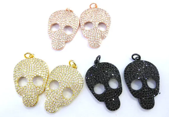 

2sets Micro Crystal Pave Diamond Pendant 20-30mm Skull skeleton carved Jewelry Focal silver gold gunmetal stone beads