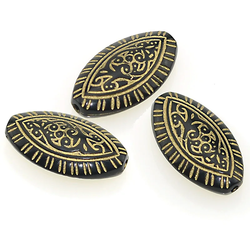 

40 Pcs/Lot Retro Vintage Patterned Flat Oval Antique Design Spacer Loose Beads For Diy Handmade Jewelry Making Findings