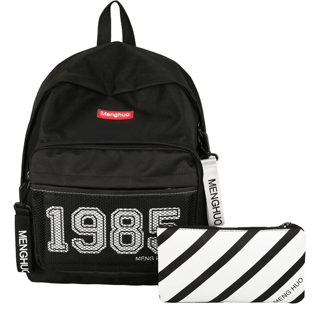 

New simple canvas elementary and high school student schoolbag big capacity travel backpack double shoulder bag three sets