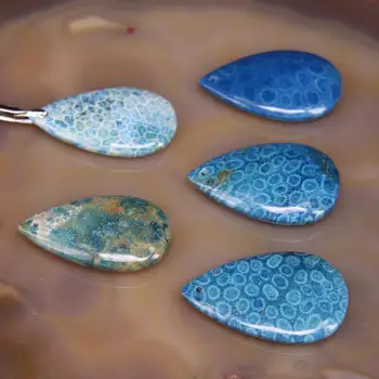 

Top Drilled Blue Coral Jades Agates Drop Nugget Pendants,5pcs Natural Chrysanthemum Stone Jaspers Slab Cabochon Charms Jewelry