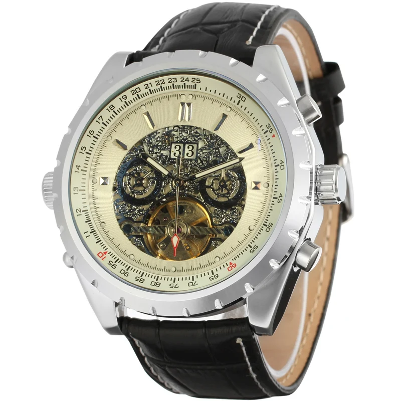 Luxury 100% Genuine leather automatic wrist watch for men