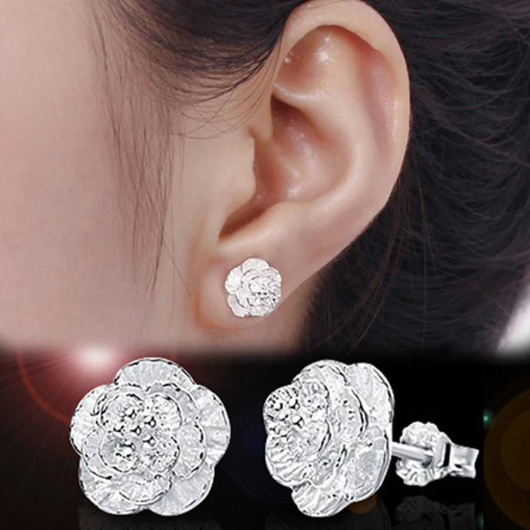 

Fashion 1 Pair Romantic Flower Pattern Ear Stud Color Silver Plated Alloy Charming Jewelry EAR-0423 Free Shipping