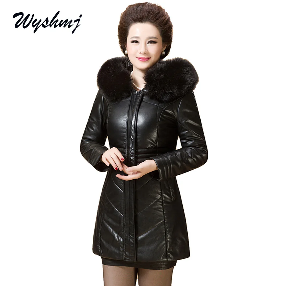 WYSHMJ New 2017 Plus Size European Style PU Leather Jacket Women Winter