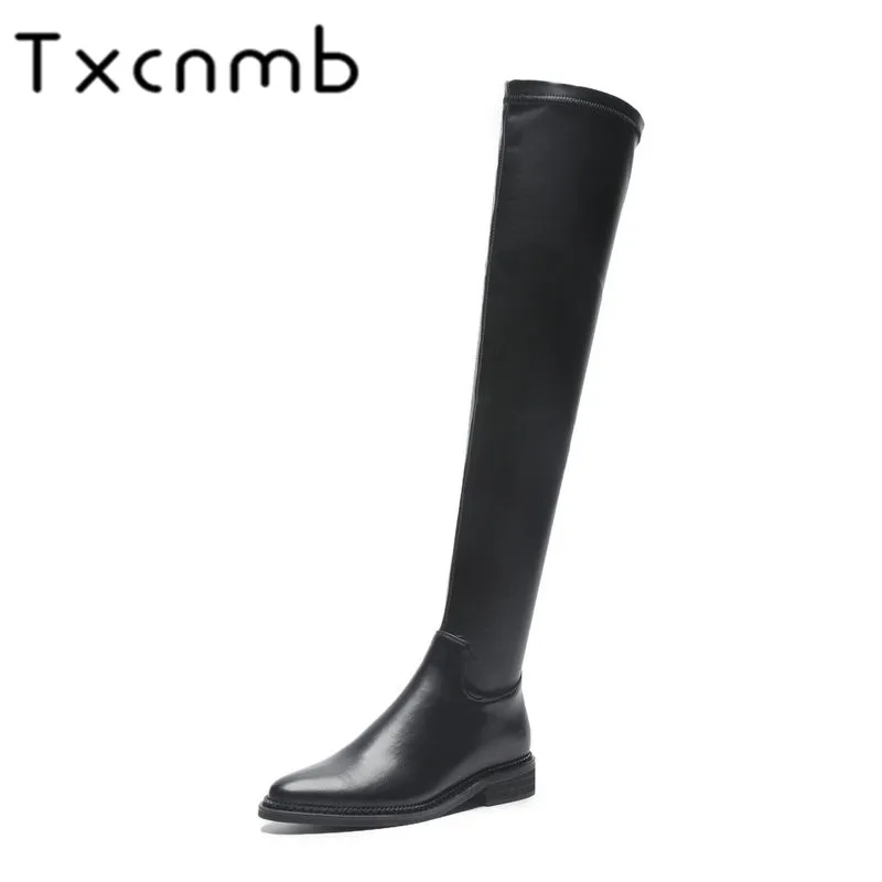 

TXCNMB 2019 boots women over the knee boots for women winter genuine leather high heel shoes woman