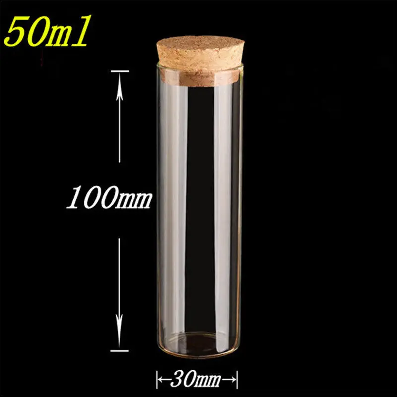 50 pcs 30x100 mm 50 ml Flat Bottom Glass Tube Bottles With Corks Empty
