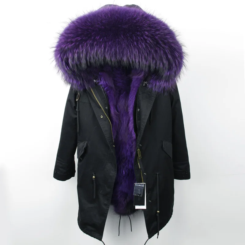 Maomaokong куртка из натурального Лисьего меха, пальто для женщин, зимнее пальто из лисьего меха, парка с натуральным мехом, длинная парка - Цвет: Лаванда