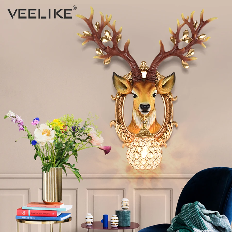 Country Style Deer Head Wall Lamp Creative Christmas Decorations for Home Festival Lights Indoor LED Background Hanging Decor | Освещение