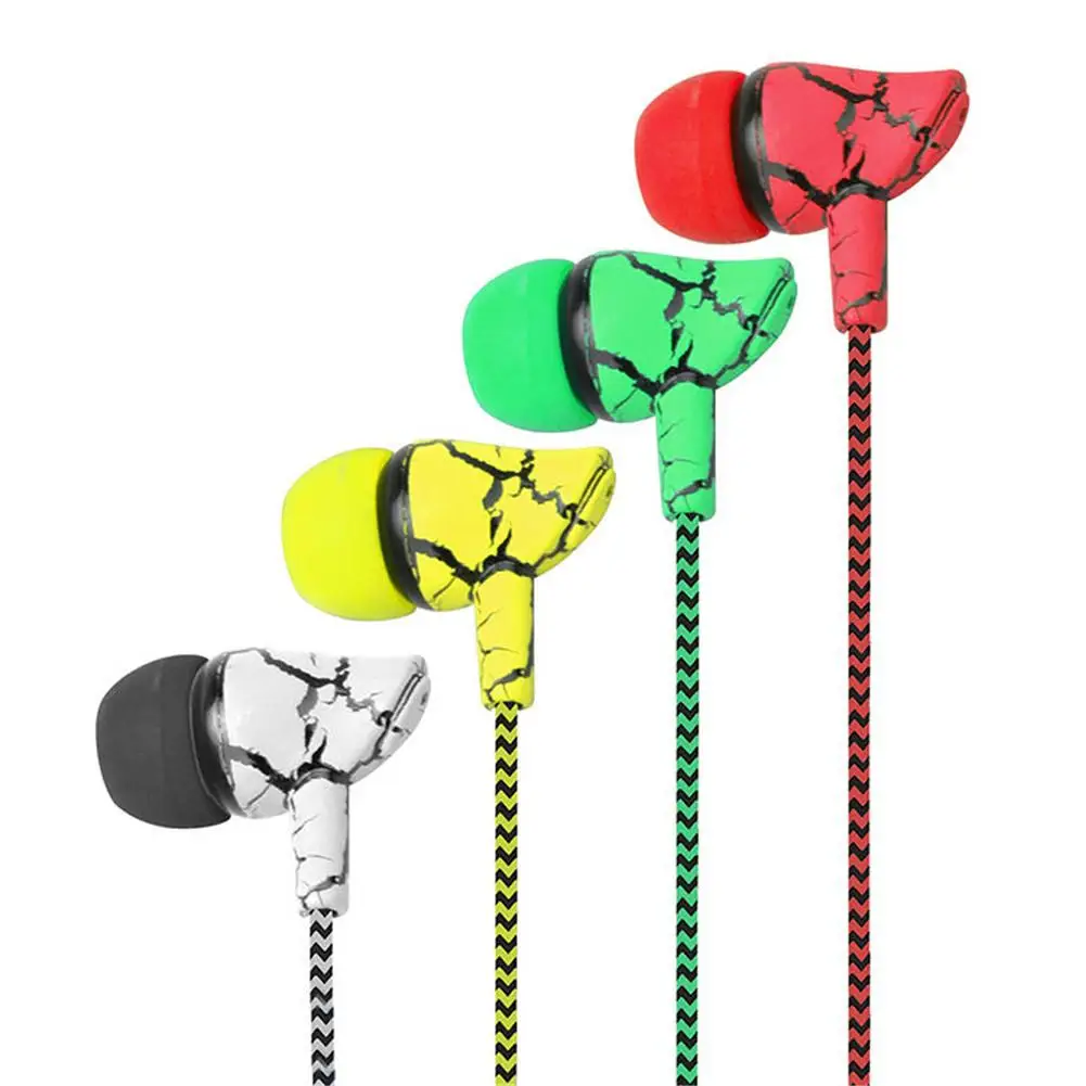 

Fast Shipping Universal In-Ear Mobile Phone Headset Dual Color Braided Wire Earphone Burst Crack Pattern With Microphone