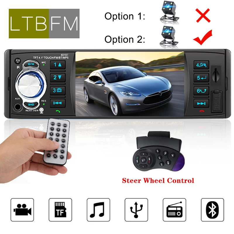 

LTBFM Car audio Player 4 inch HD Touch 1 Din Car Radio 12V Autoradio Multimedia MP5 car Stereo FM AUX USB Rearview Camera 4019T