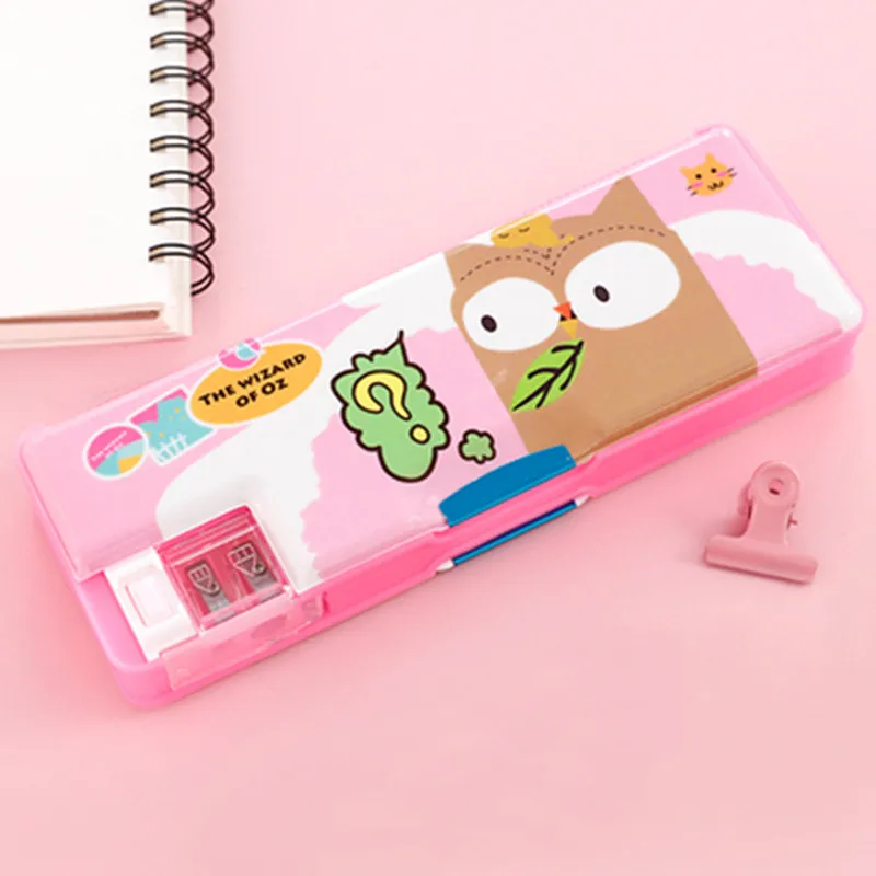 

2019 New Arrival Ani'ma'l Design Double-layer Multi-function Pencil Case with Pencil Sharpener School Supply 1Set Free Shipping