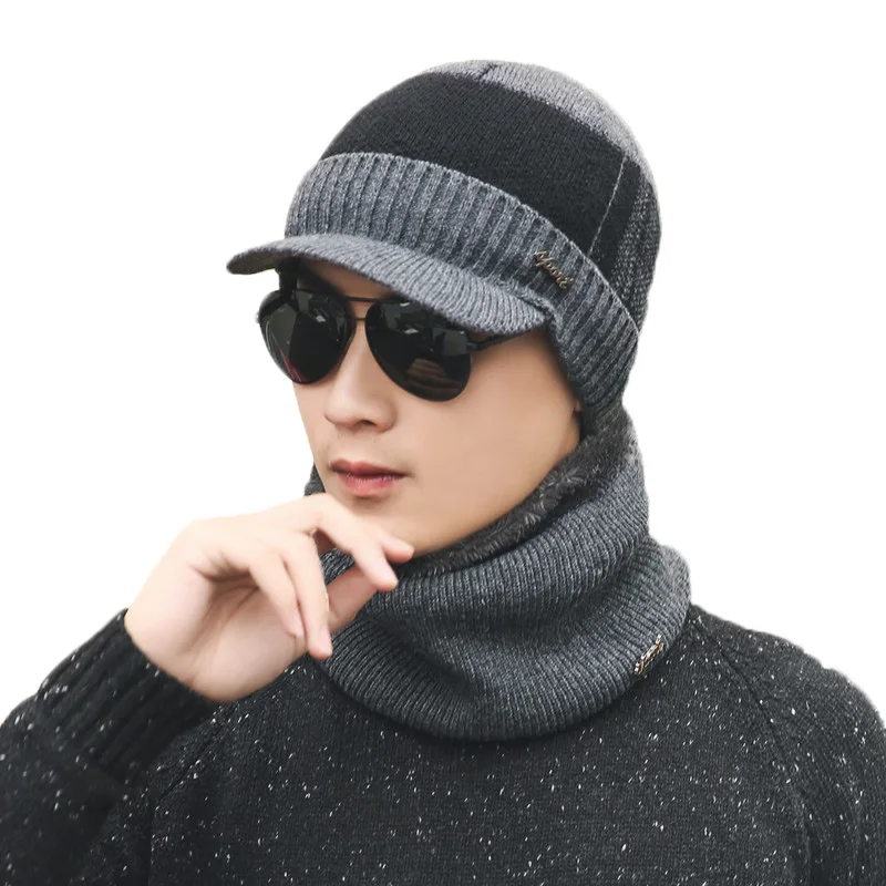 Новая брендовая однотонная Вязаная Шапка-бини, шарф плюс бархатная зимняя шапка для мужчин и женщин, теплая утолщенная шапка для катания на лыжах, мягкий набор шарфов - Цвет: gray