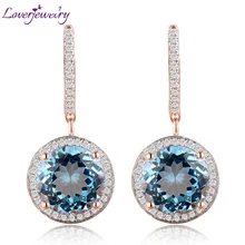 LOVERJEWELRY длинные Винтажные серьги из чистого розового золота 14 к с натуральным бриллиантом, необычные серьги с голубым топазом, серьги-капли на продажу