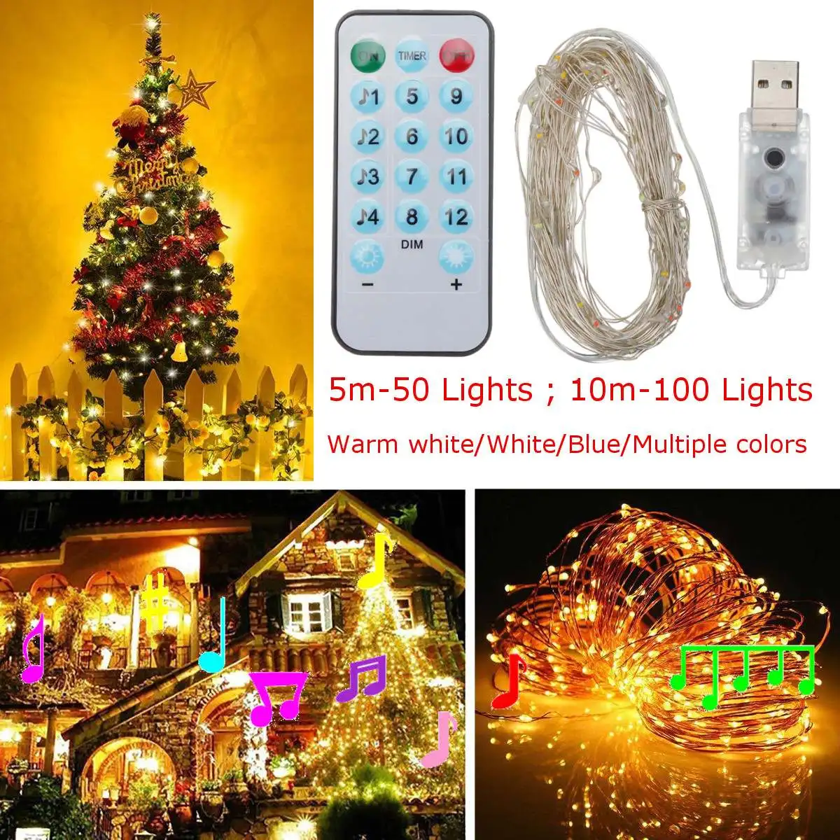 

50/100LED Copper Wire Curtain USB Light String With Remote Control Indoor Room Background Decoration String Lights