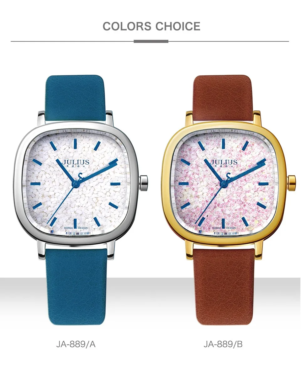 Женские часы JULIUS, люксовый бренд с логотипом, квадратные часы для девочек-подростков, кожаный ремешок, корейские Дизайнерские наручные часы, ювелирные изделия, JA-889