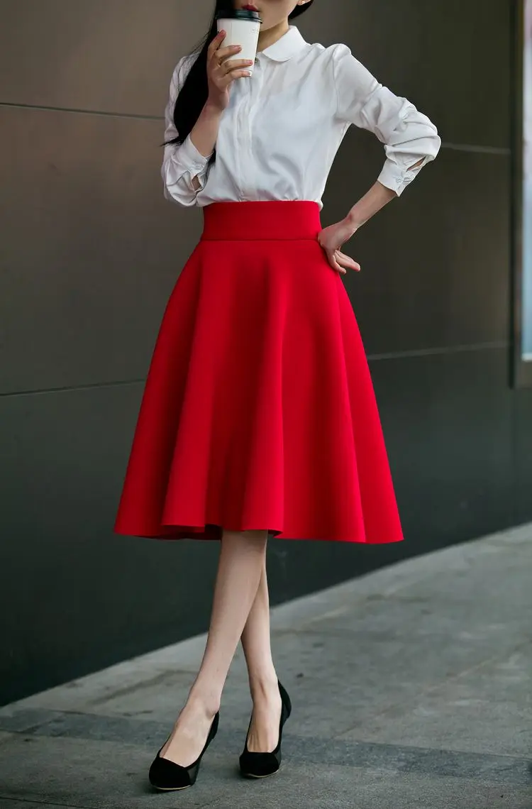 High Waist Elegant Skirt Knee Length Women Pleat Flared Skirts Fashion Women Midi Skirt Faldas Saia 5XL Plus Size Ladies Jupe AliExpress
